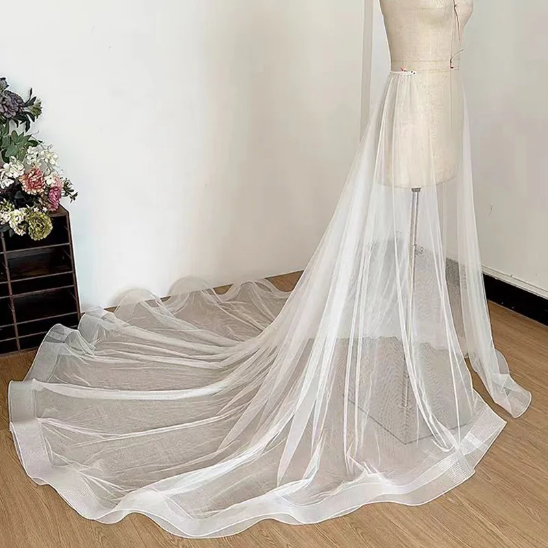 Saia macia do casamento do tule para vestidos, Overskirt destacável do trem, Frente removível aberta, 2 camadas