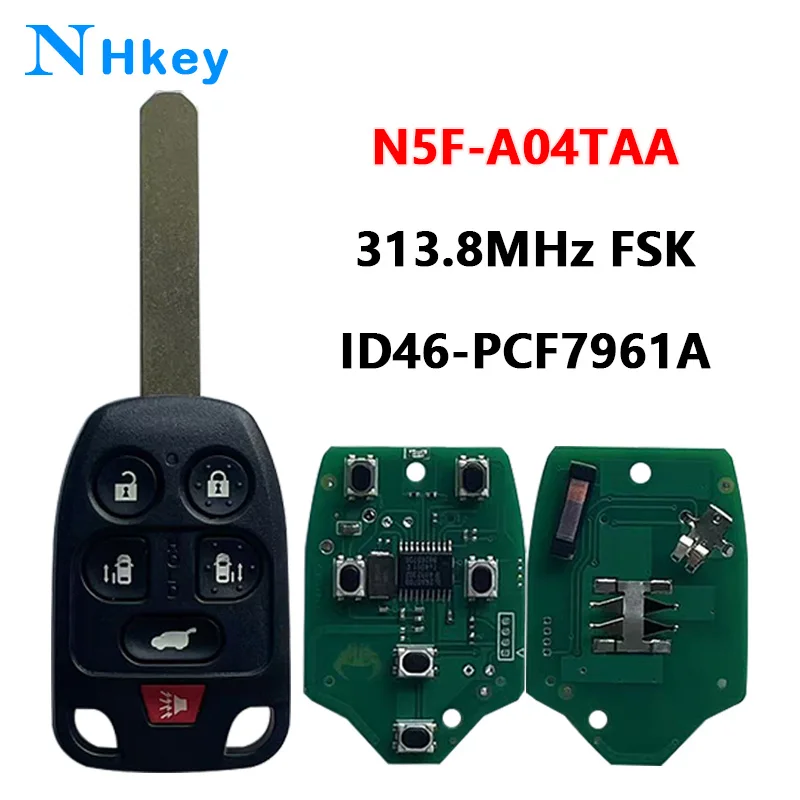 NH key N5F-A04TAA 6 Button Remote Car Key for Honda Odyssey EX 2011 2012 2013 2014 ID46 Chip 313.8Mhz KeyChain Auto Keys Control