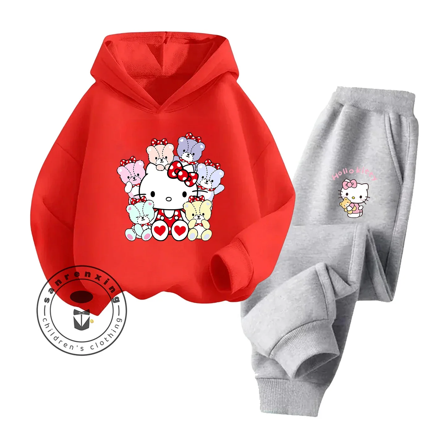 2025 مرحبا كيتي الكرتون المطبوعة هوديي مجموعة أزياء الساخن بيع للأطفال المراهقين بنين بنات عارضة الخريف الشتاء