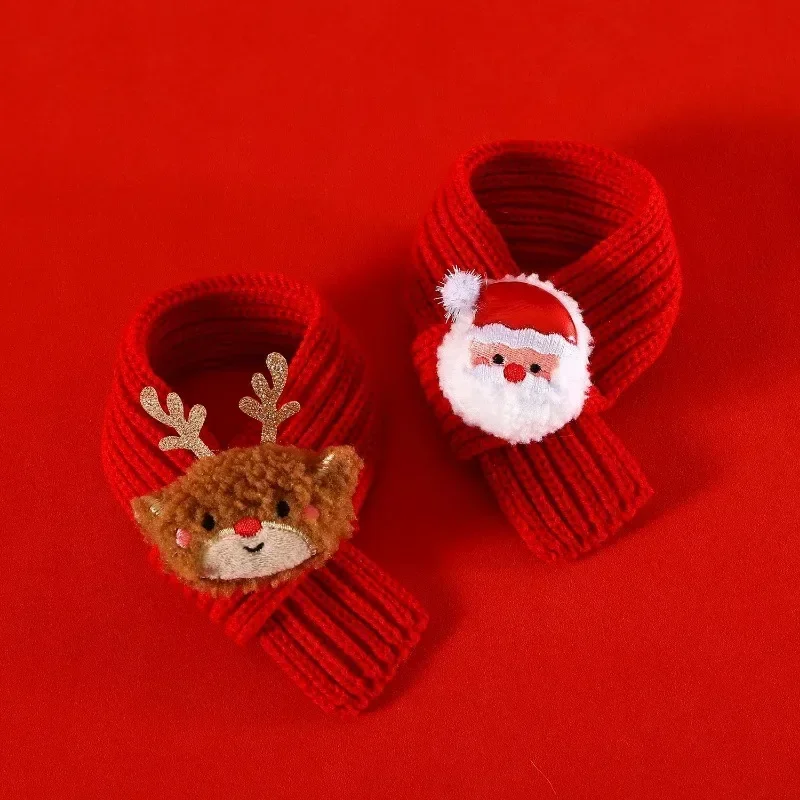 Elk Pet Dog Knitted Christmas Scarf Cat Hat Dog Yarn Cartoon Elk Snowman Warm Plush Hat Set Dog Accessories for Small Dogs