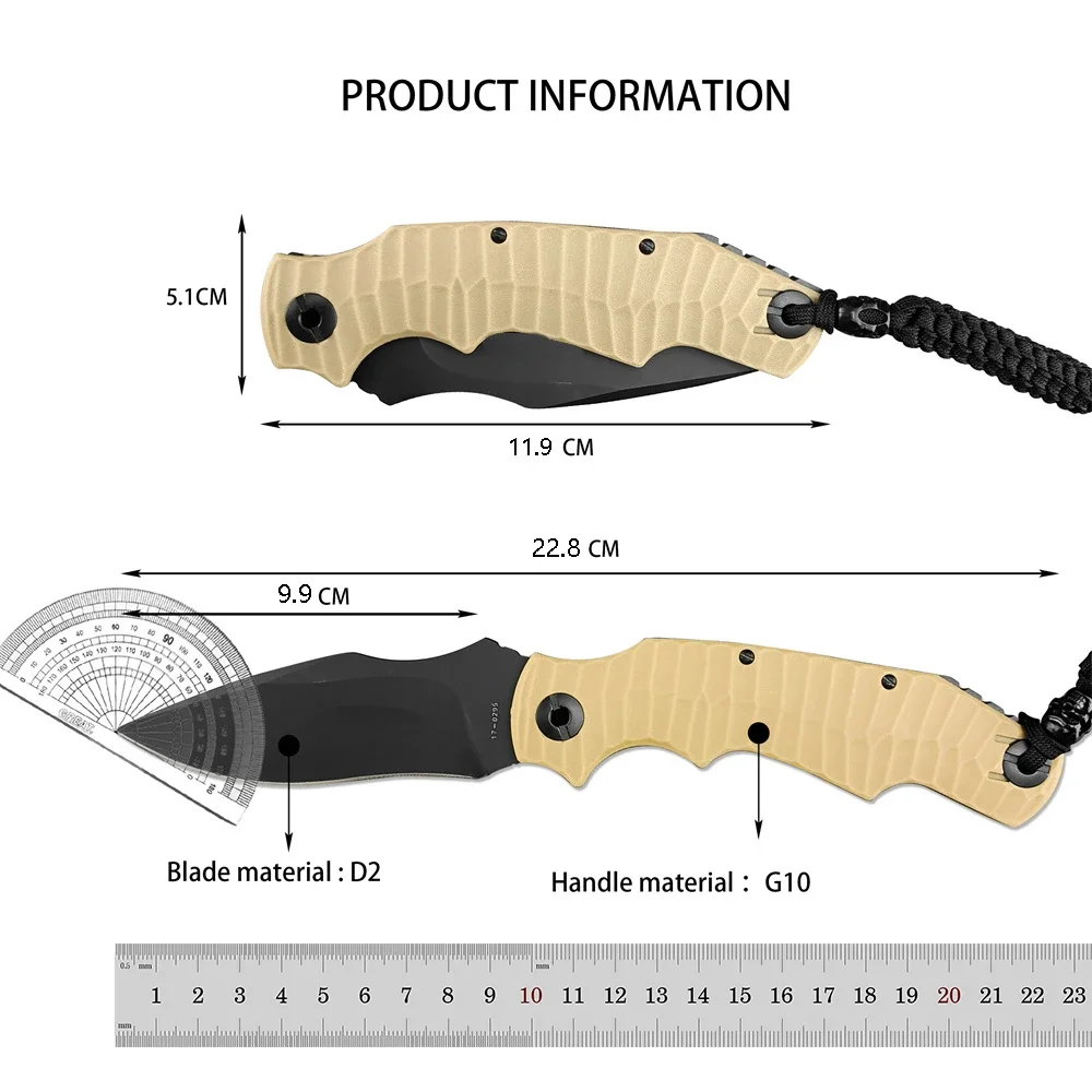 Hunting Pocket Folding Knife D2 Drop / Tanto Point Blade G10 Handle Flipper Knife Outdoor Survival Military Tool