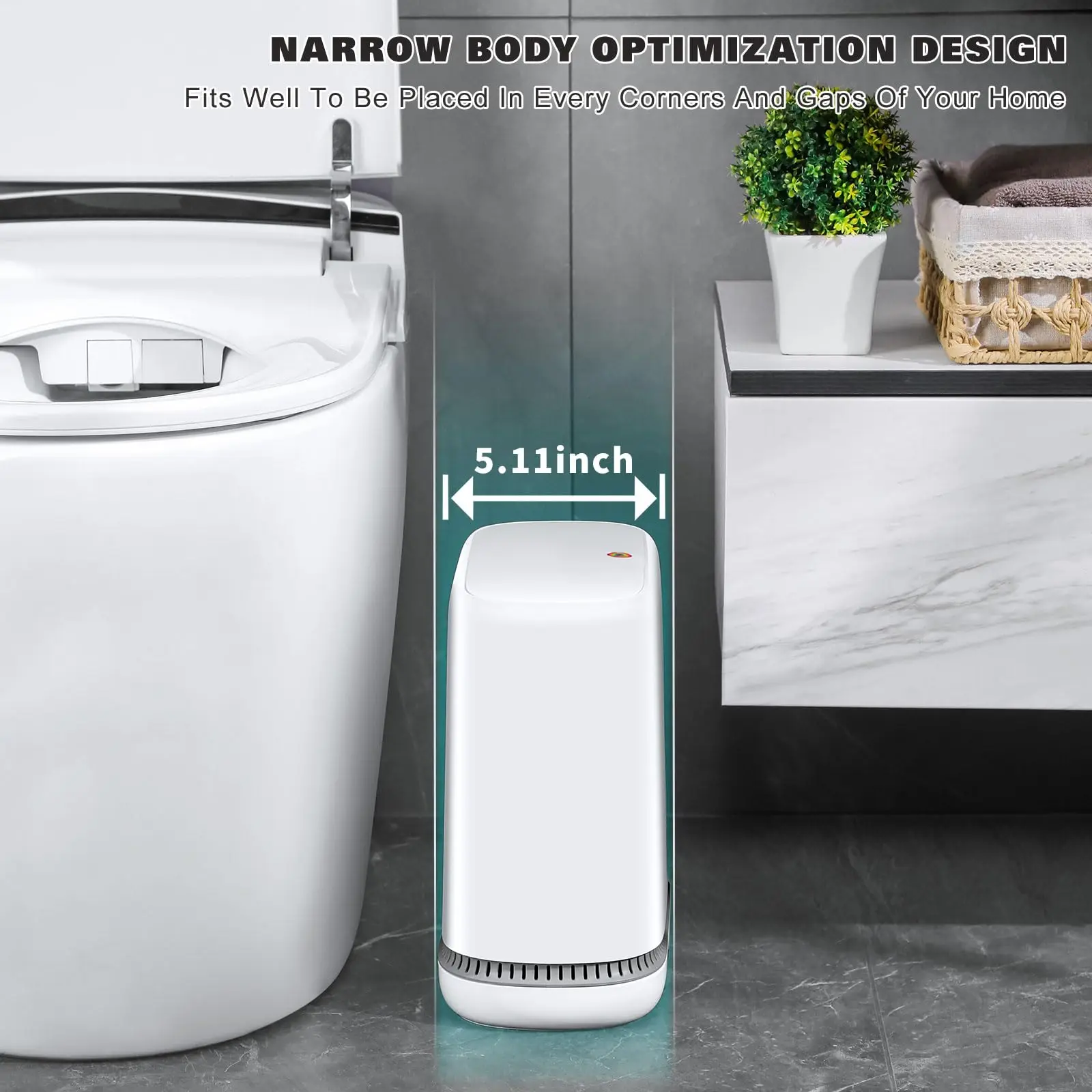 Bathroom Trash Can with Lids,12L Small Size Plastic  Automatic Adsorption of Garbage Bags, Slim Wastebasket for Bedroom/Kitchen