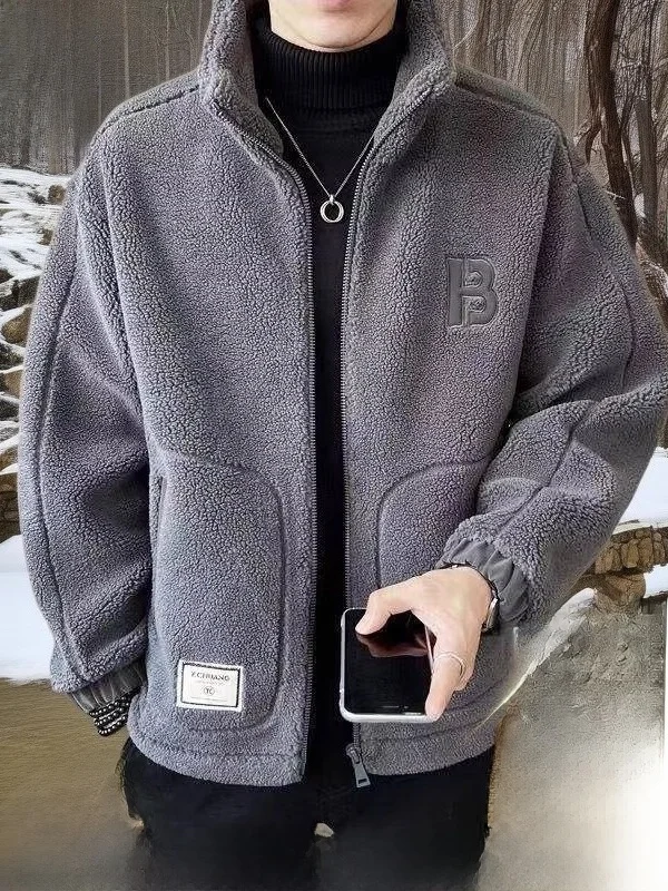 

Lamb Velvet Thiened Jaet Men's Cotton Clothes Autumn Winter New Sle Faion Brand Leisure Clothes Youth Long Sve Coat