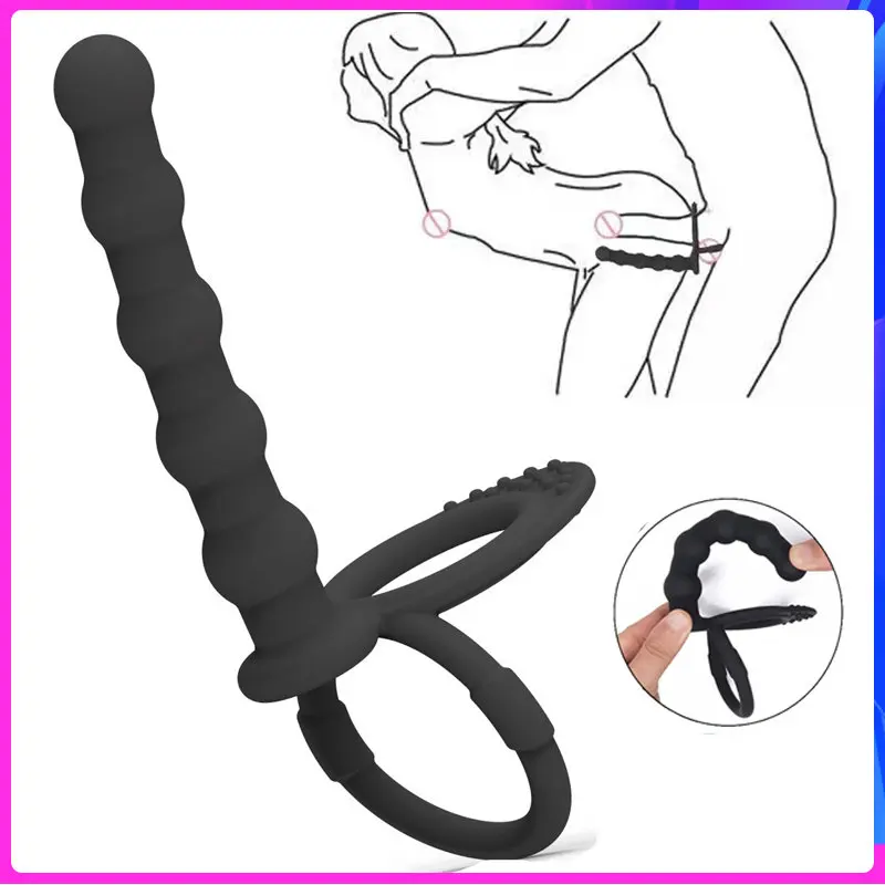 

Double Penetration Dildo Male Penis Ring G-Spot Massager Silicone Anal Beads Paired Rings for Couples Buttplug Ejaculation Delay