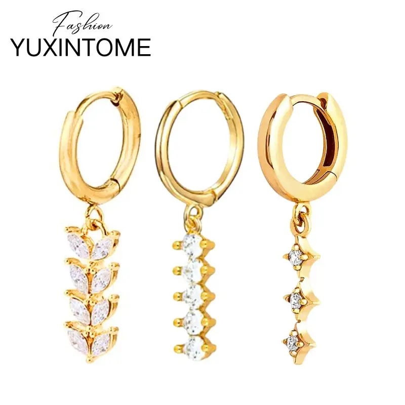 

925 Sterling Silver Needle Exquisite White Crystal Geometry Pendant Earrings For Women Fashion Hoop Earrings Party Fine Jewelry