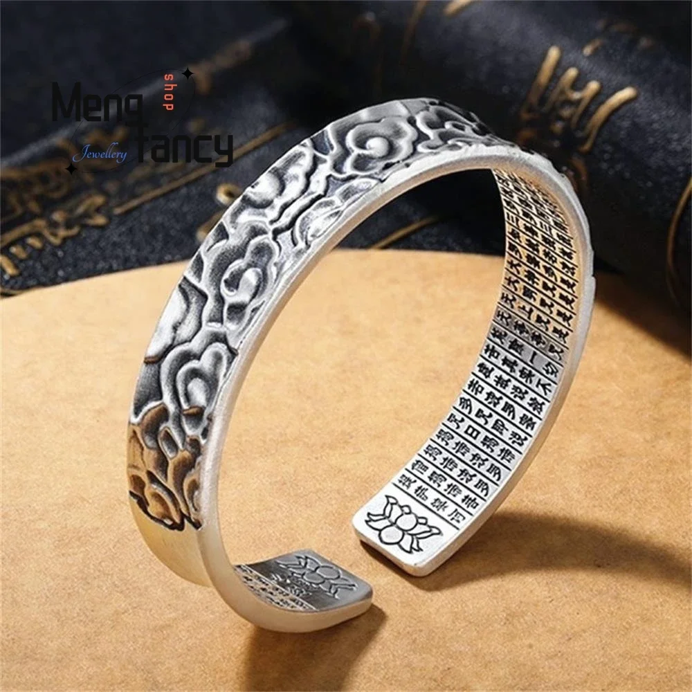 

Fashion Creative Retro Auspicious Clouds Heart Sutra Bangle Opening Simple Ethnic Style Old Carved Popular Jewelry Holiday Gifts