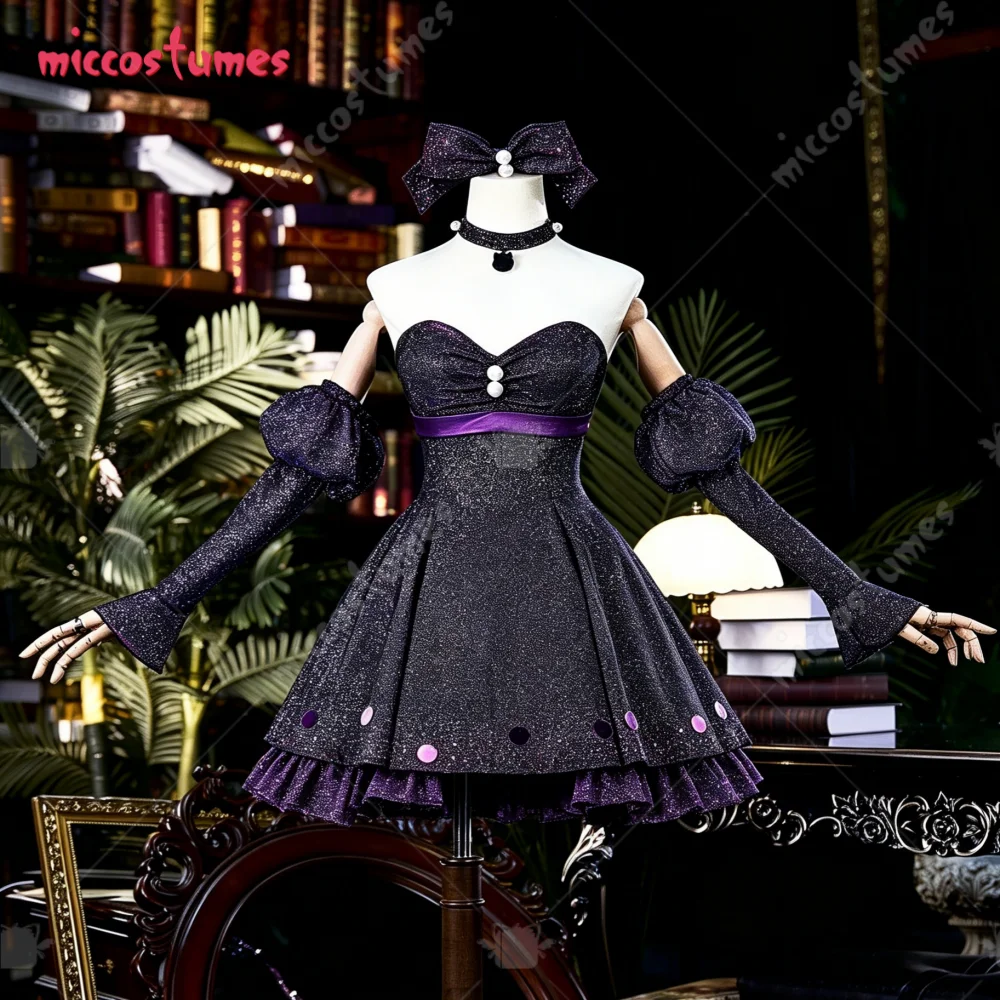 【Versandbereit】Miccostumes Panty Cosplay Kostüm Schwarzes Kleid mit Ärmeln und Strümpfen