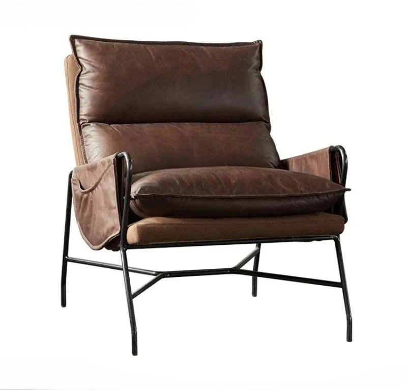 

B Nordic designer living room leather sofa chair retro, light luxury post-modern simple single sofa