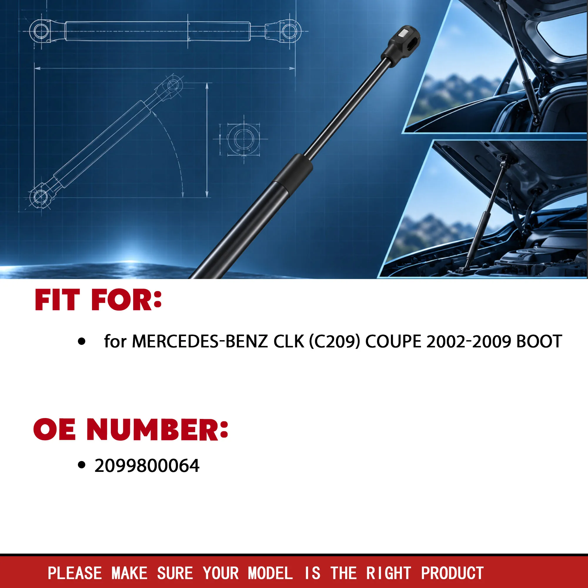 2Pcs Boot Gas Spring for Mercedes-Benz CLK Coupe C209 2002-2009 Rear Trunk Lift Support OE 2099800064