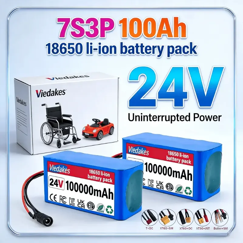 

VIEDAKES 18650 7S3P 24V 100Ah Batería With Charger Customizable Connector For Solar Storage Overcharge Protection