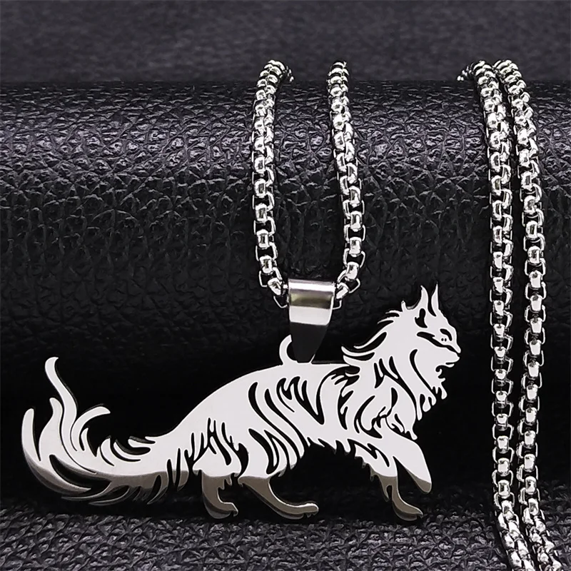 Cute Fashion Female Animal Cat Pet Necklace Stainless Steel Cat Pendant Necklace Jewelry collar aceroinoxidable mujer N2101S01
