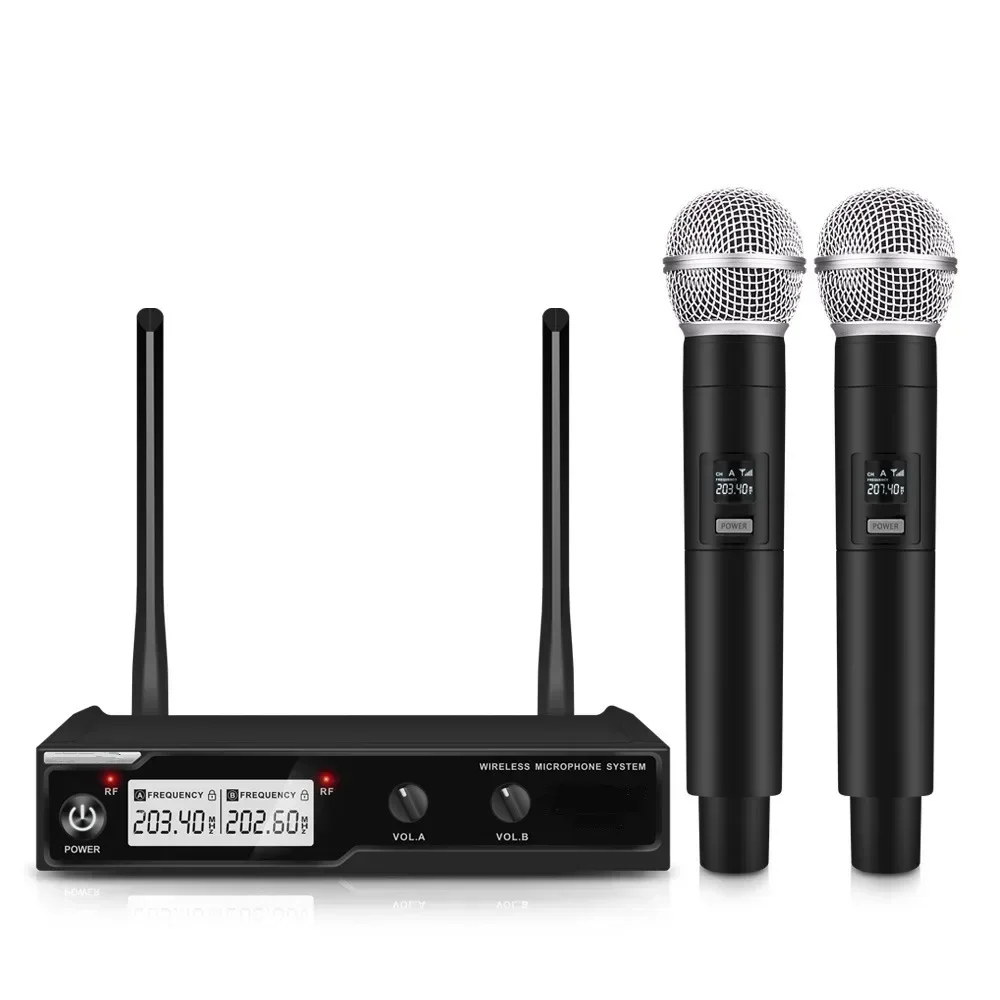 Wireless Microphone System 2 or 4 Handheld Cordless Mic 80 Meters Distance for Church Speech Family Karaoke