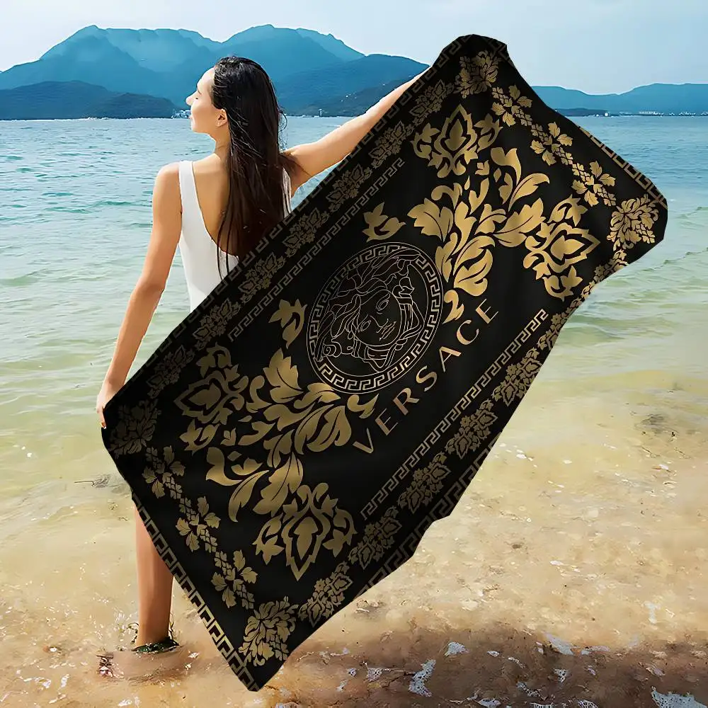 Toalhas de Praia de Microfibra Grandes V-Versace de Moda e Luxo, Toalhas de Secagem Rápida para Praia, Piscina, Viagem e Yoga