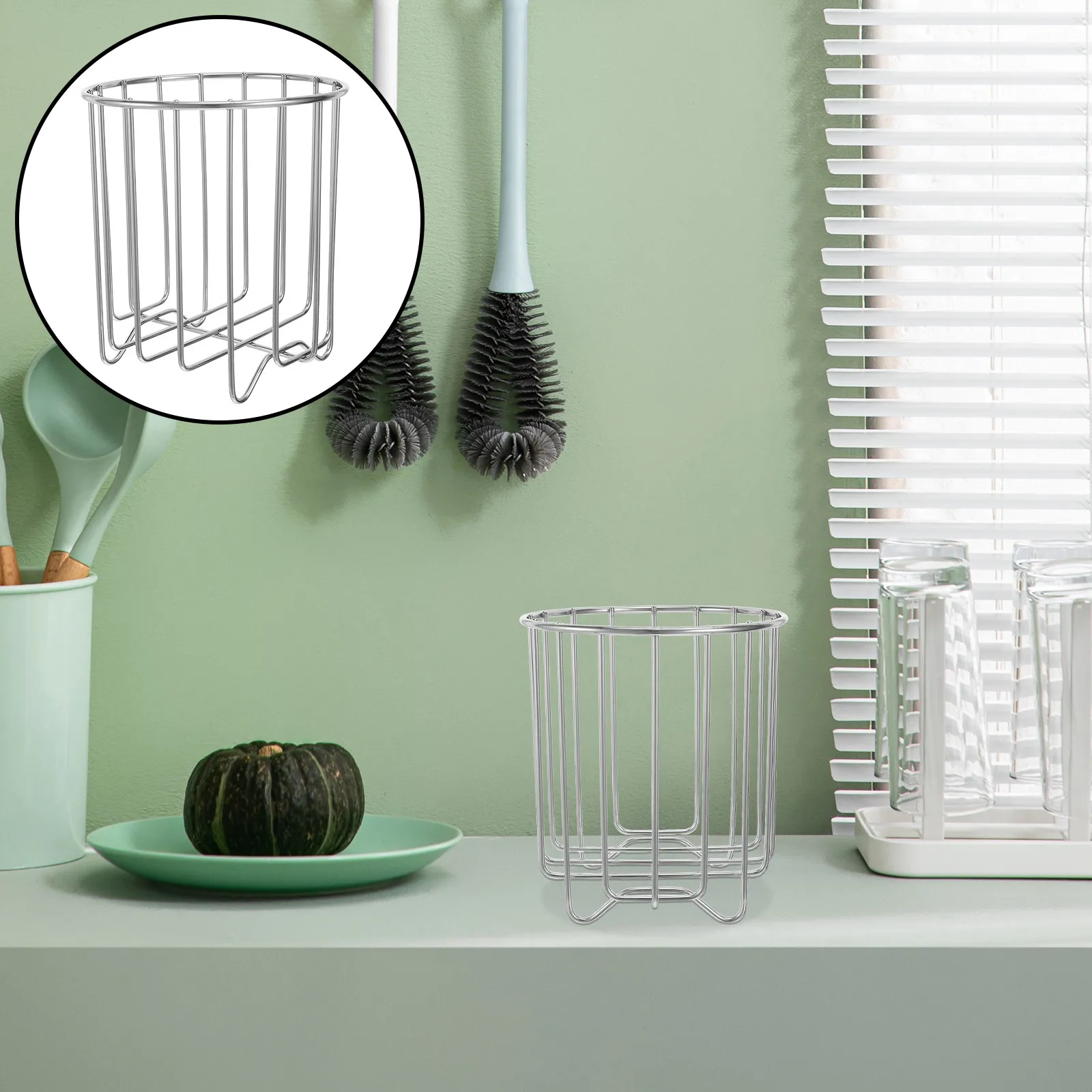

Stainless Steel Trash Bag Holder Rack Kitchen Garbage Organizer Metal Rack Under Sink Bag Holder Multipurpose Drain Basket