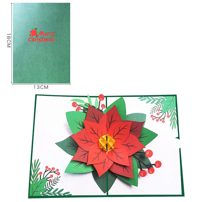 

3D Pop-up Christmas Flower Greeting Card Creative Color Printing Holiday Wishes Christmas Paper Sculpture Message Card