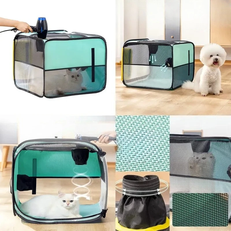Foldable Portable Pet Blow Dry Box Mesh Tent for Dog Cat Grooming Hair Drying Room Carrier Bag