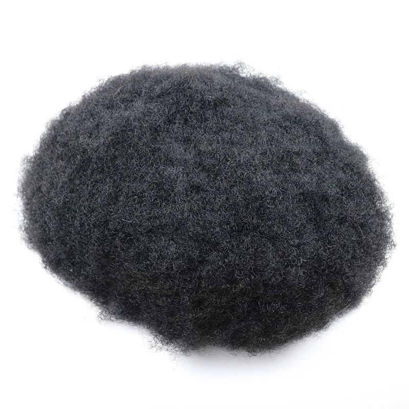 4Mm/10Mm Afro Krullend Toupetje Voor Zwarte Mannen Duurzame Volledige Huid Haarsysteem Unit Met Knopen Durbale Mannelijke Haar Capillaire Prothese