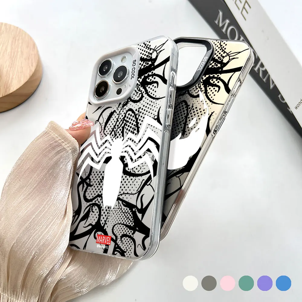 Marvel Spider-Man Venom Web Eyes Phone Case For Apple iPhone 14 15 16 13 12 11 Pro 7 8 Plus X XR XS Max Laser Matte Cover