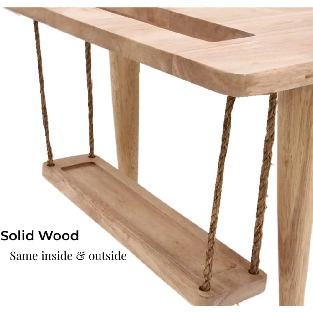 Mid Century Modern Wooden Mini Swing Table, Japanese Style Low Floor Desk, Solid Wood Side Table with Storage