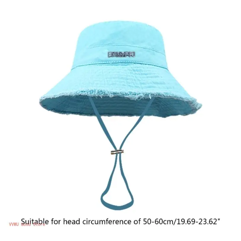 Adult Frayed Design Fisherman Hat Wide Brim Sunproof Bucket Hat Summer