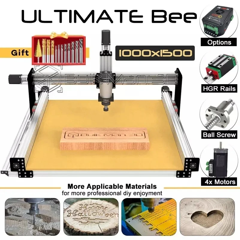 20% BulkMan 3D 실버 1000x1500mm ULTIMATE Bee CNC 라우터, 풀 키트 볼 나사 업그레이드 조각기 목공 기계