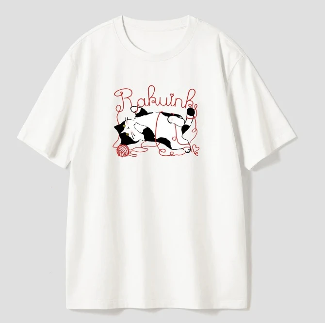 Cute Funny Cat Walking Shark Graphic T-Shirt Casual Tee for Student Women Men Streetwear Top Stylish Versatile Minimalist Simple