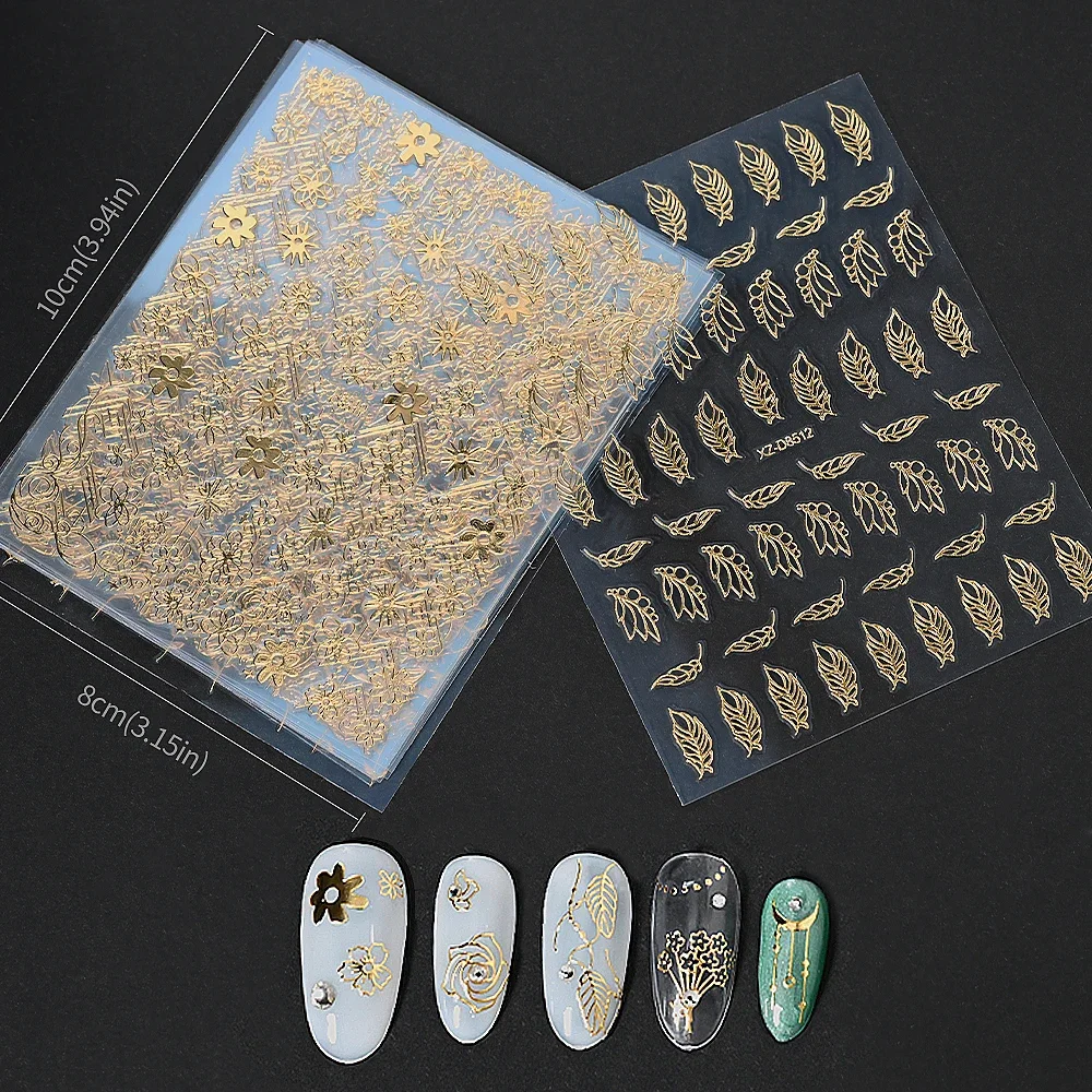 1 ورقة معدنية ورقة تصميم مسمار الفن ملصقات الذهب أنيقة زهرة الورد البتلة نمط مسمار ملصقات فنية لمسمار الفن زينة * #6