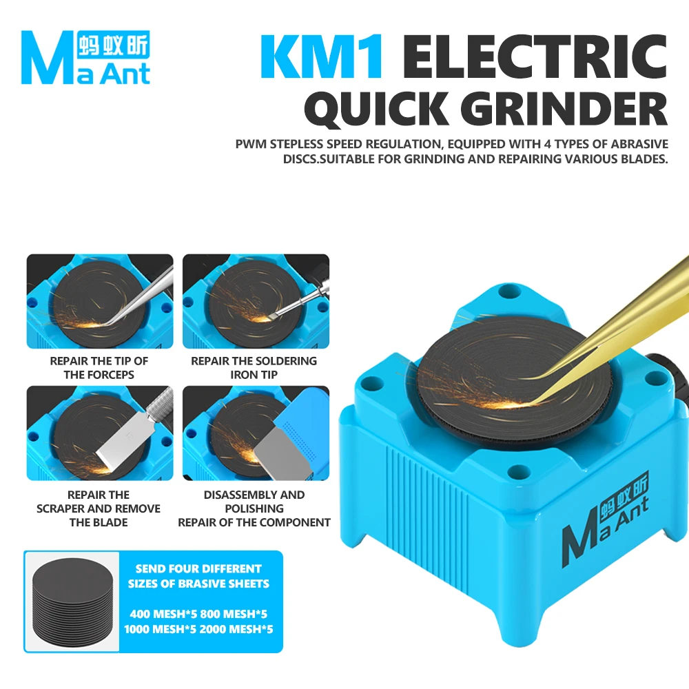 

MaAnt KM1 Electric Grinder 7000–15000 RPM for Electronics Repair Grinding Tweezers Knife Soldering Tips Scrapers Metal Tools