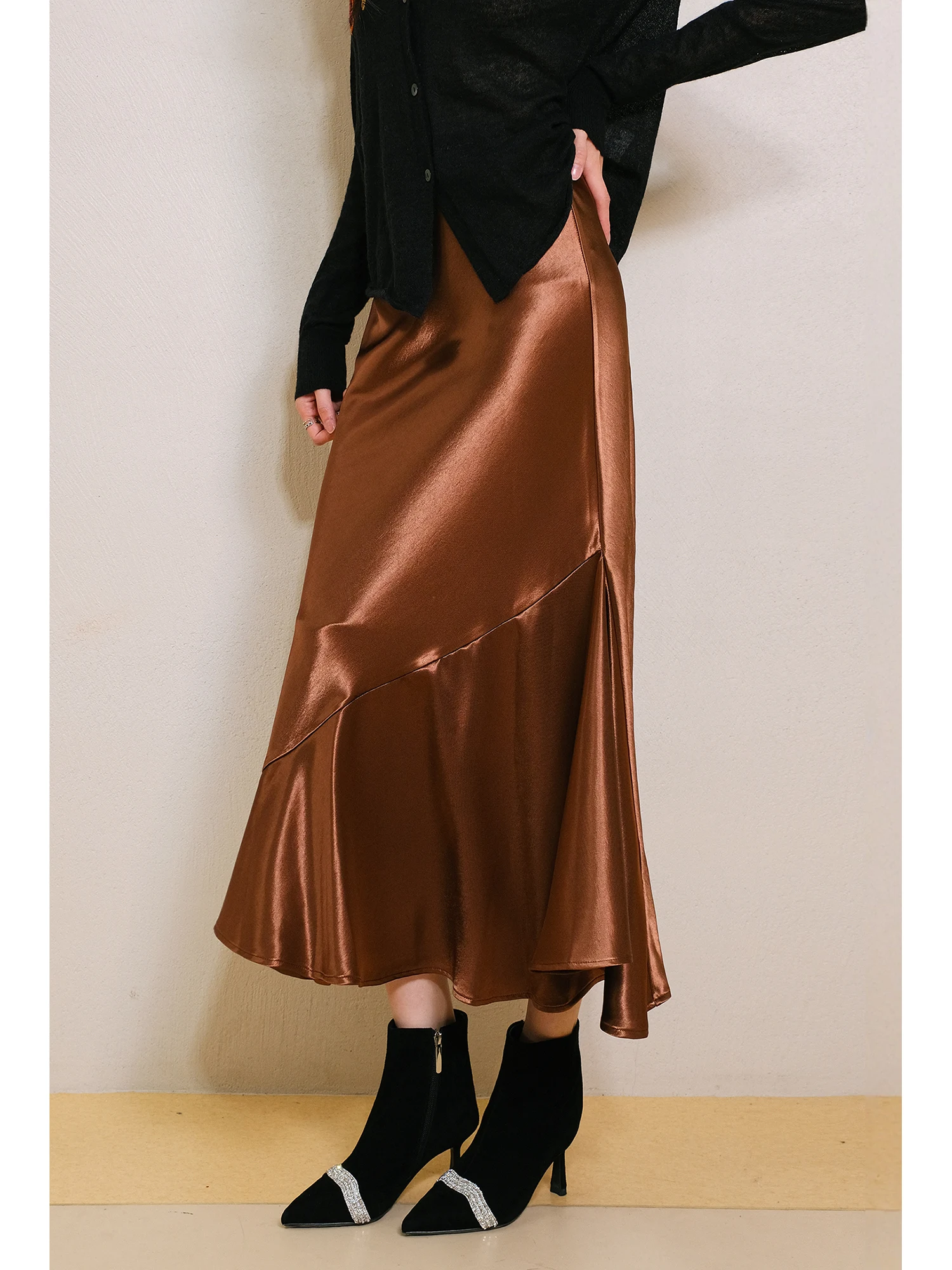 

MIUCO Glossy Satin Fi Tail f Skirt Women's Ele Long Asymmetrical Bodycon Slimming Skirt High Waist Side Split