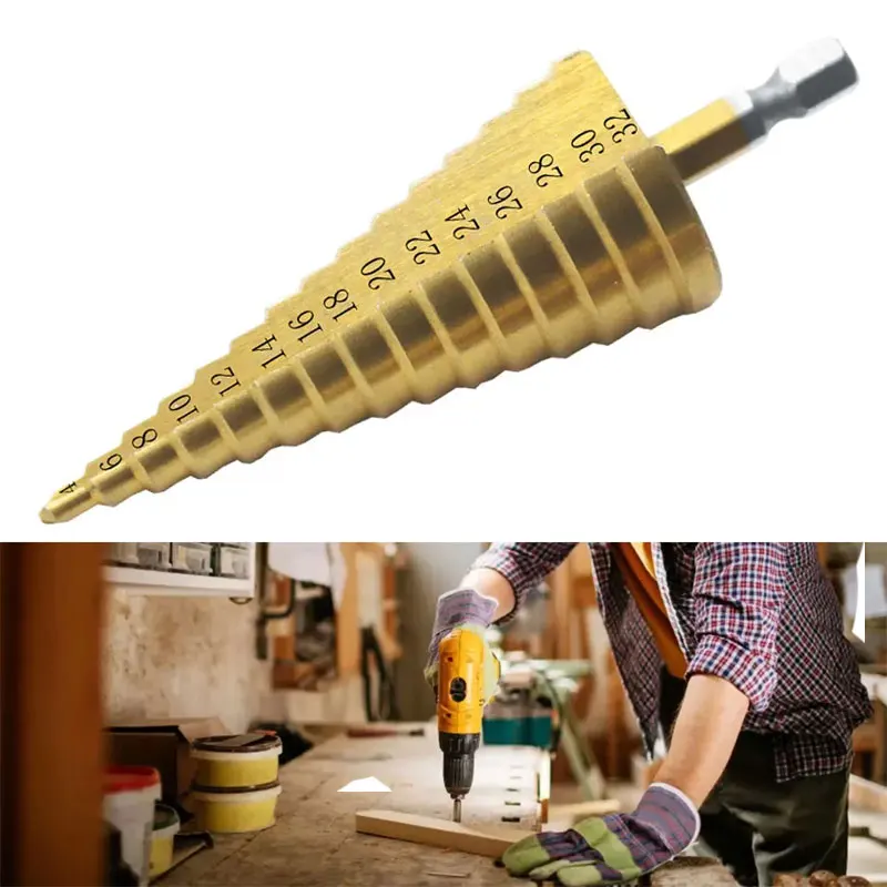 4-32mm dorato HSS rivestito in titanio punta da trapano utensili elettrici di perforazione metallo acciaio ad alta velocità taglierina per legno punta a cono