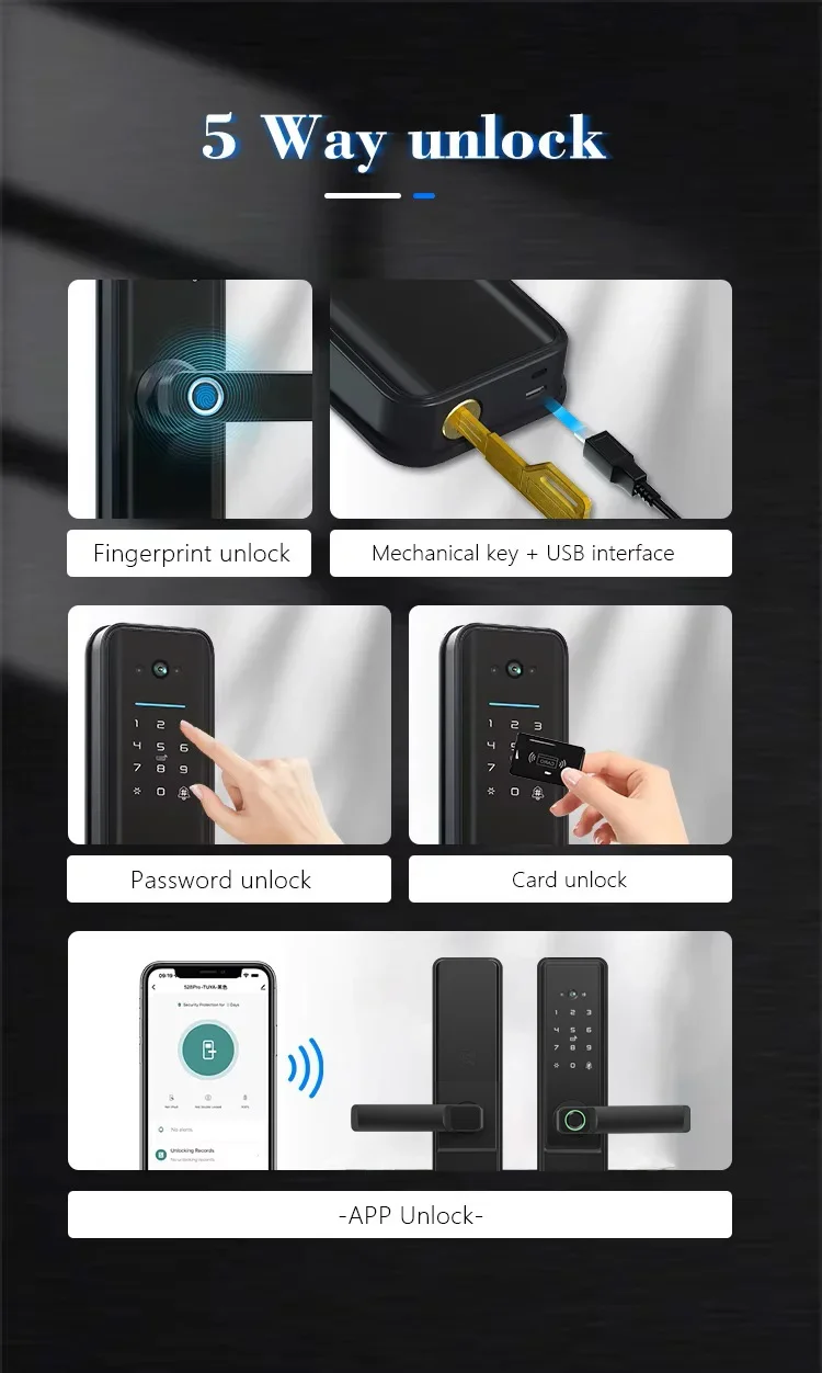 Smartier Digital Handle Tuya App Smart Home Lock Keyless Entry Electronic Fingerprint Smart Door Lock With Cat Eye