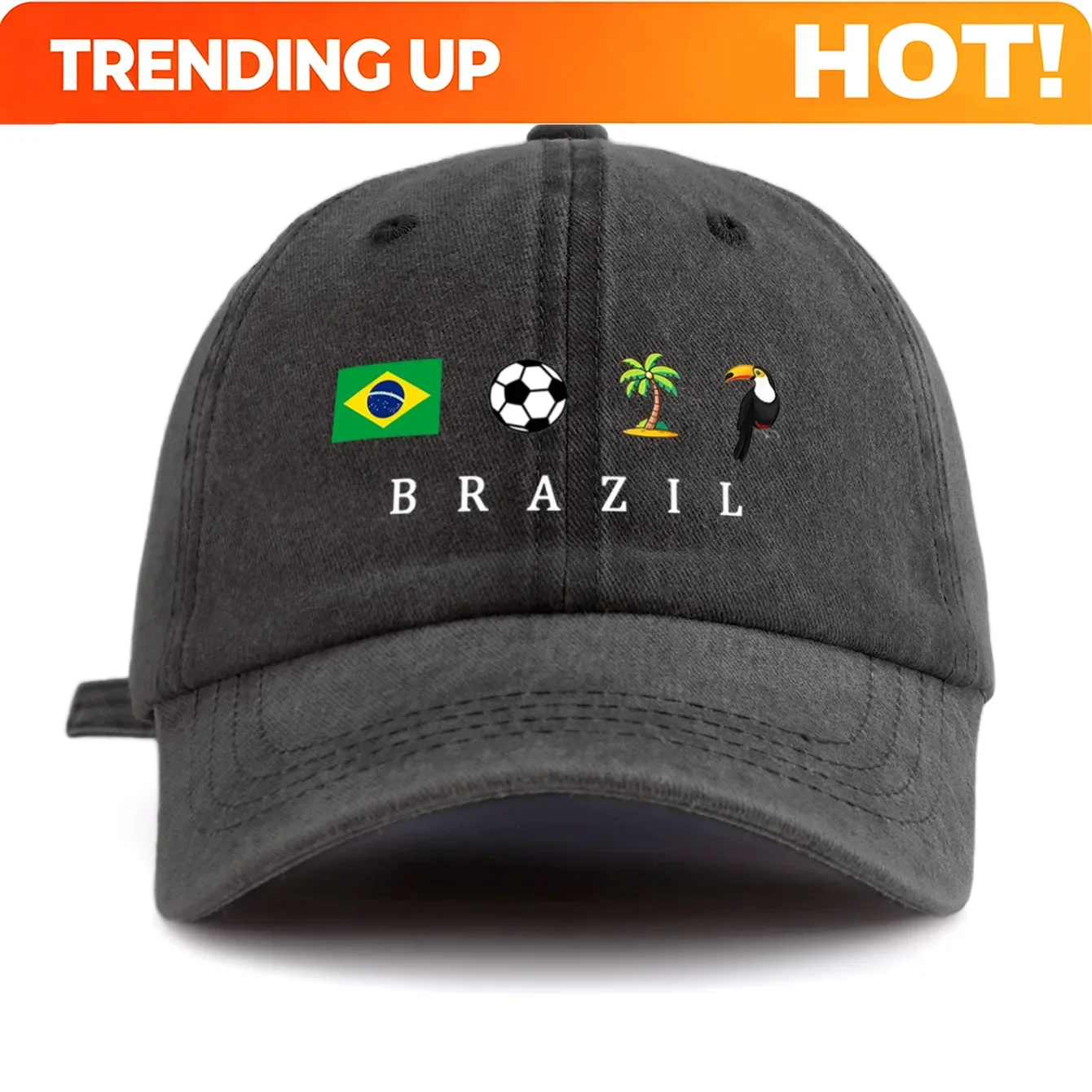 Customization Unisex Brazil Soccer Flag Toucan Print Washed Baseball Cap Retro Vintage Dad Hat Available In Multiple Retro Color