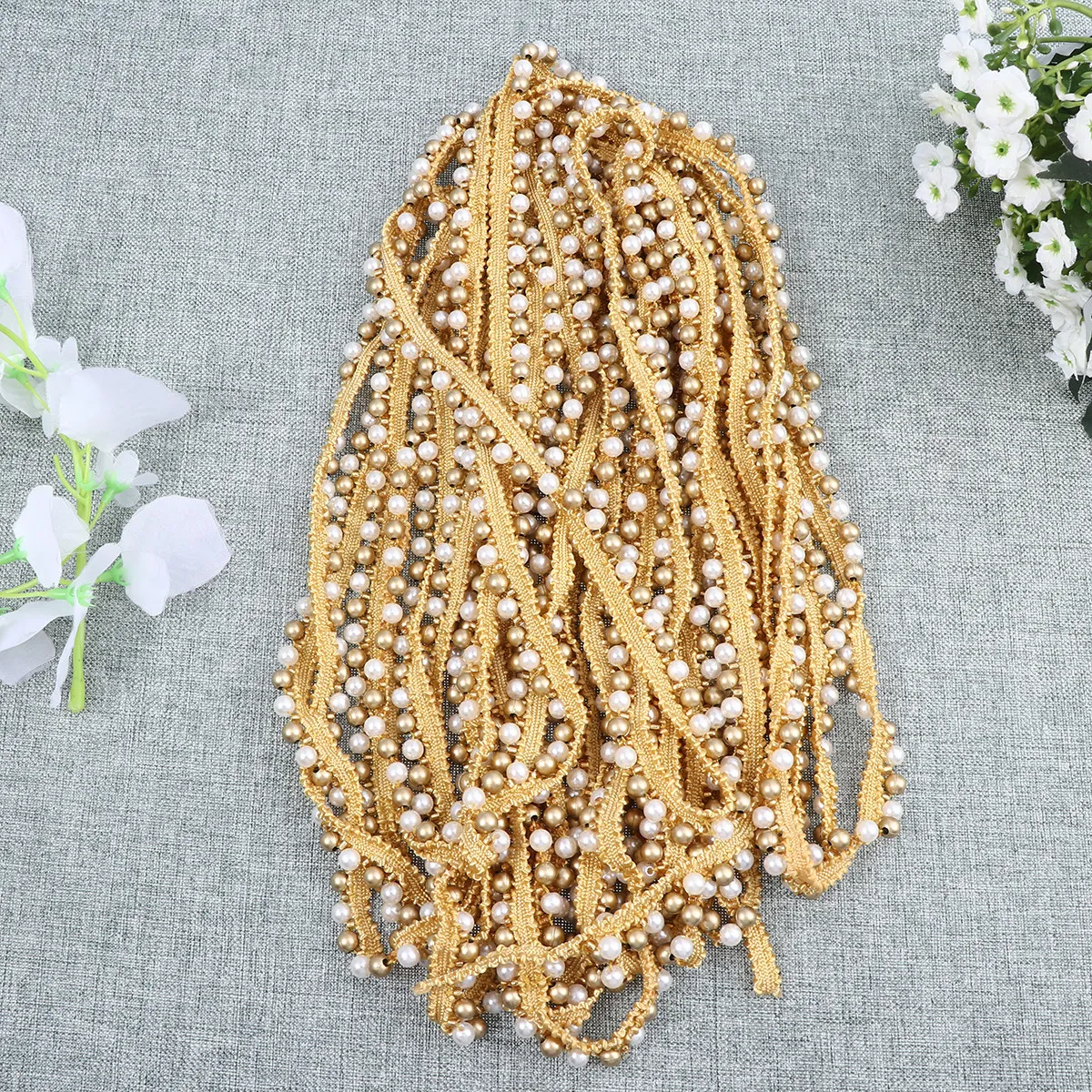 10 Yards Pearl Lace Ribbon Fabric Lace 6Mm for DIY Dress Blouse Saree Pillow Curtain Jewelry Holiday Decor Craft Embellishment