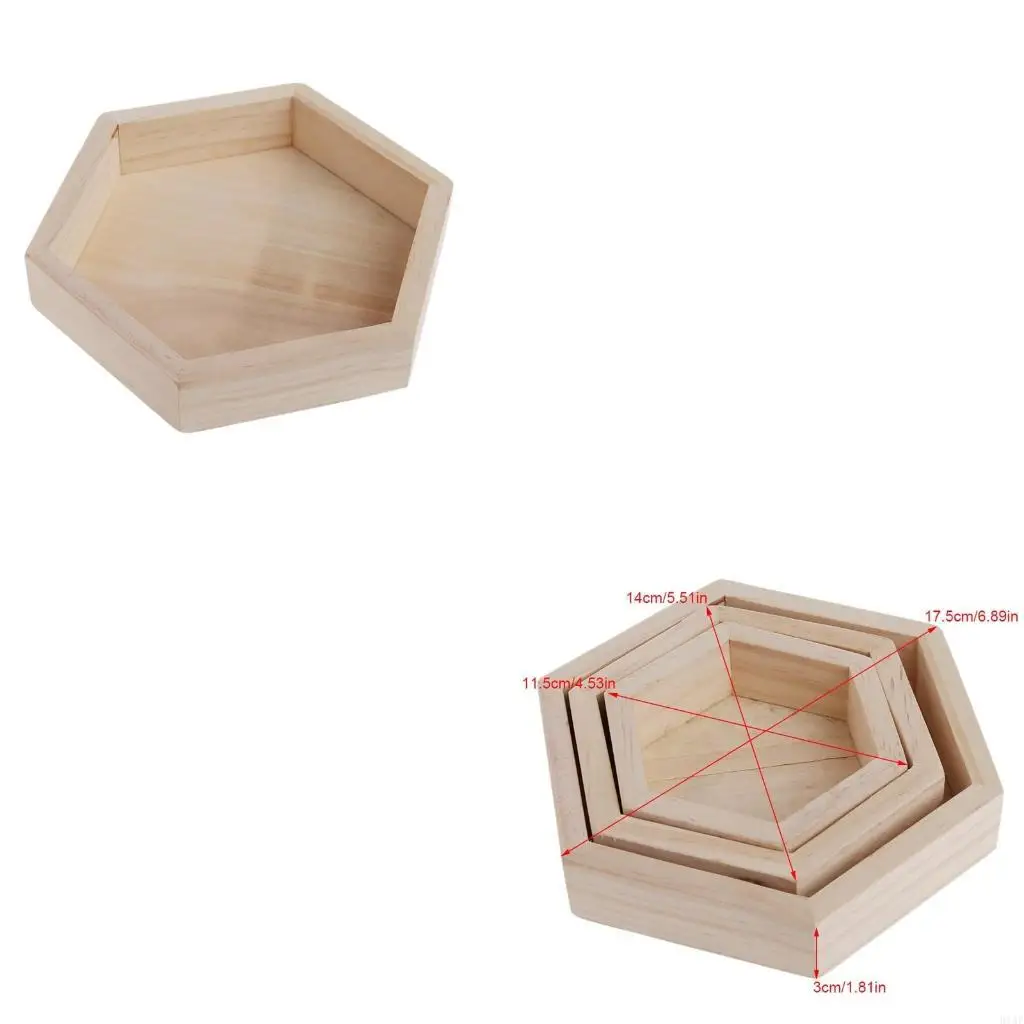 

91AF Unfinished Wooden Necklace Jewelry Display Tray Hexagon Solid Jewelry Tray