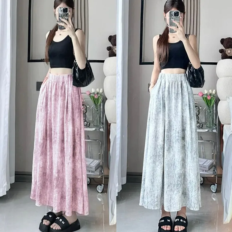 

Юбка-полусолнце с высокой талией из ледяного шелка, женская, А-силуэт, окрашенная, в корейском стиле, летняя, новая, повседневная, Teana Snow Brand