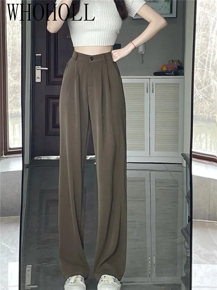 Suit Pants Women's 2022 Spring New Loose Straight Solid Khaki Pants Design High Waist Wide Leg Pants