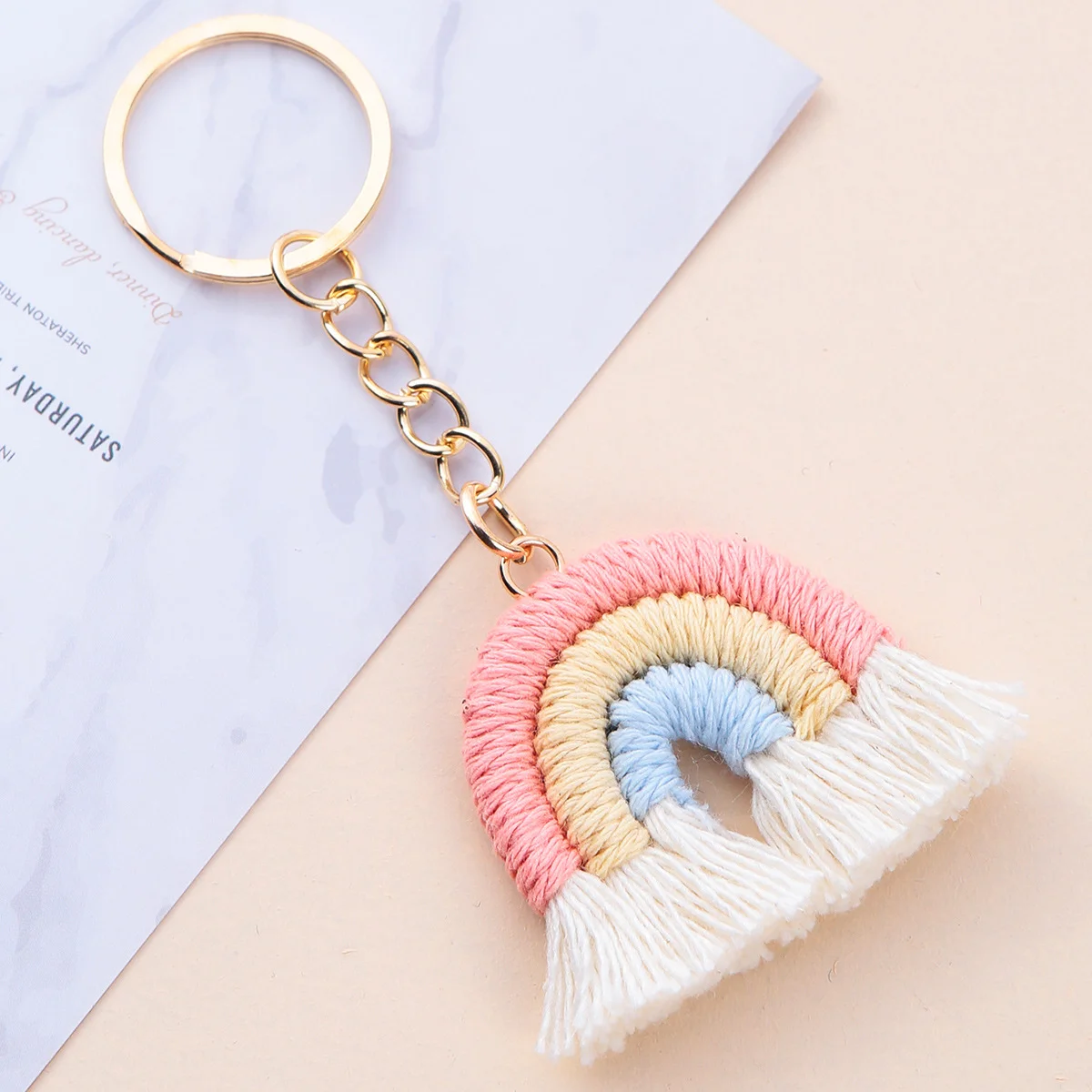 Leuke gebreide regenboog kwastjes sleutelhanger vrouwen meisjes handgemaakte sleutelhanger voor autosleutel houder handtas hanger DIY sleutelhanger sieraden cadeau