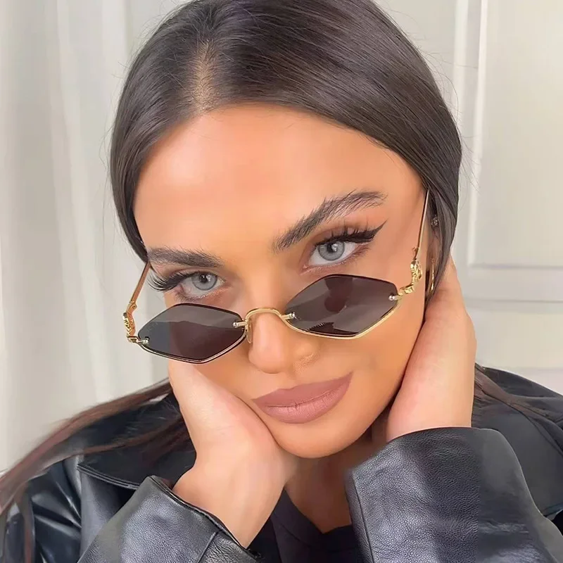 Metal Women Simple Trend Sunglasses Men 2025 New Half Frame Diamond Shaped Sunglasses Dopamine Small Frame Outdoor Sunglasses image 3