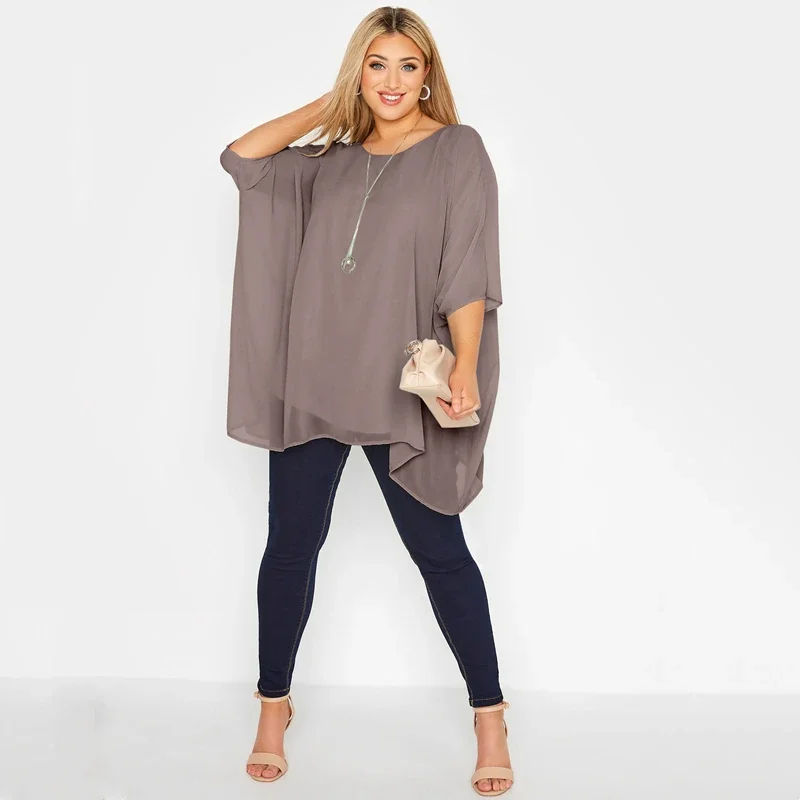 Plus Size Loose Bawing Sleeve Elegant Summer Cape Blouse Women 3/4 Sleeve Loose Casual Office Work Tunic Tops Large Size 6XL 7XL