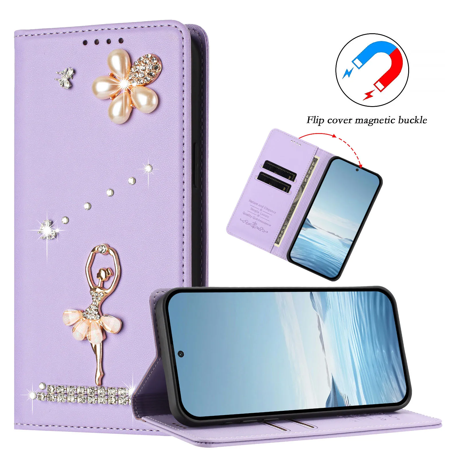 

Ballet Girl Phone Cover for I Phone Air 17 16 ProMax 16 15 14 13 Plus Cas Pearl Diamond Card Bag Case