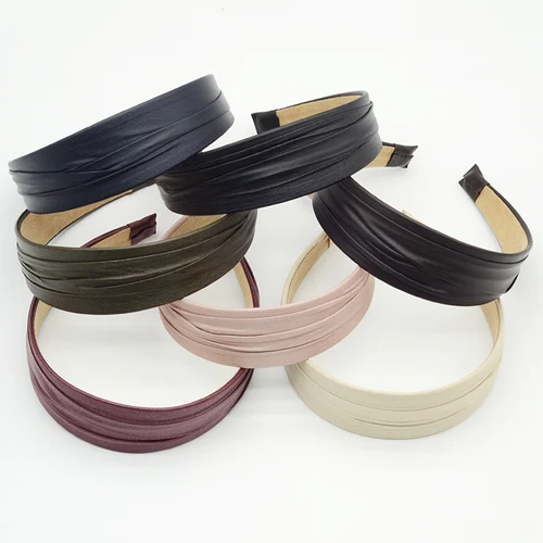 Diademas de plástico cubiertas de cuero con arrugas grandes de 4,0 cm para mujeres y niñas, aros para el pelo de cuero PU con pliegue grande, 5 uds.