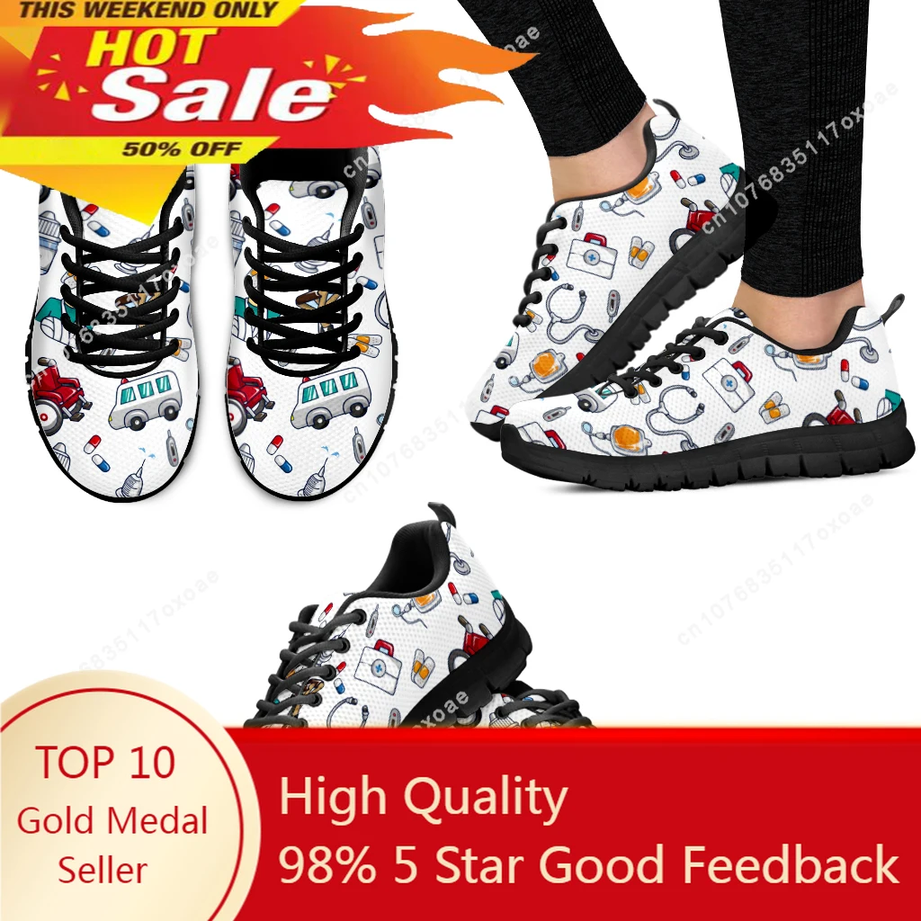 

Nurse Casual Shoes White Ambulance Medical Equipment Sneakers First Aid Printing Summer Breathable Mesh Sneakers