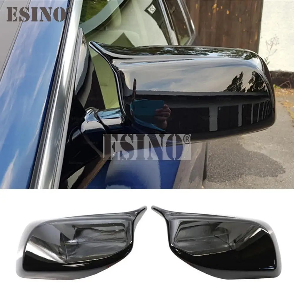 

2 x ABS Bright Black Oxhorn Style Rearview Side Mirror Replacement Covers Cases For BMW E60 E61 E62 E63