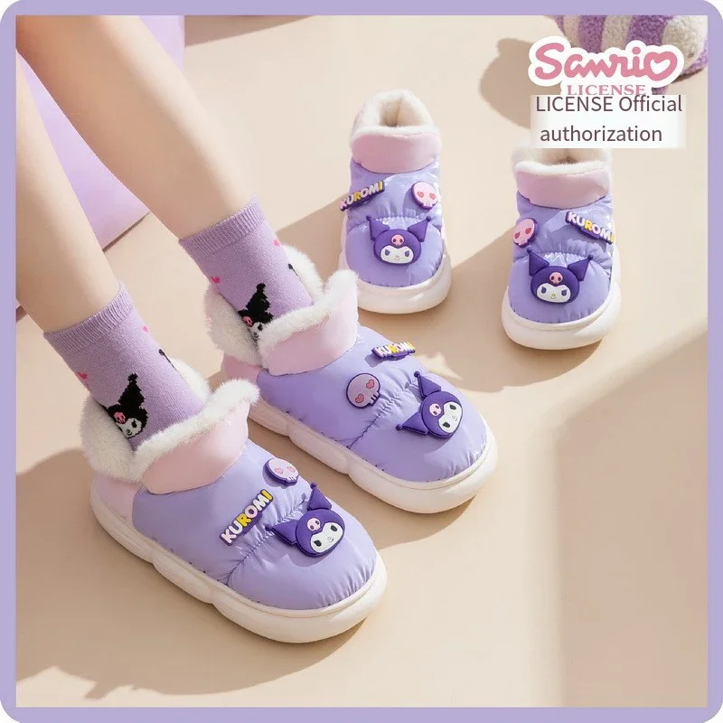 

Хлопковая обувь Cinnamoroll Kuromi Hello Kitty Sanrios, милый мультфильм Kawaii, аниме, пуховая ткань, детский каблук, зимний подарок для девочек