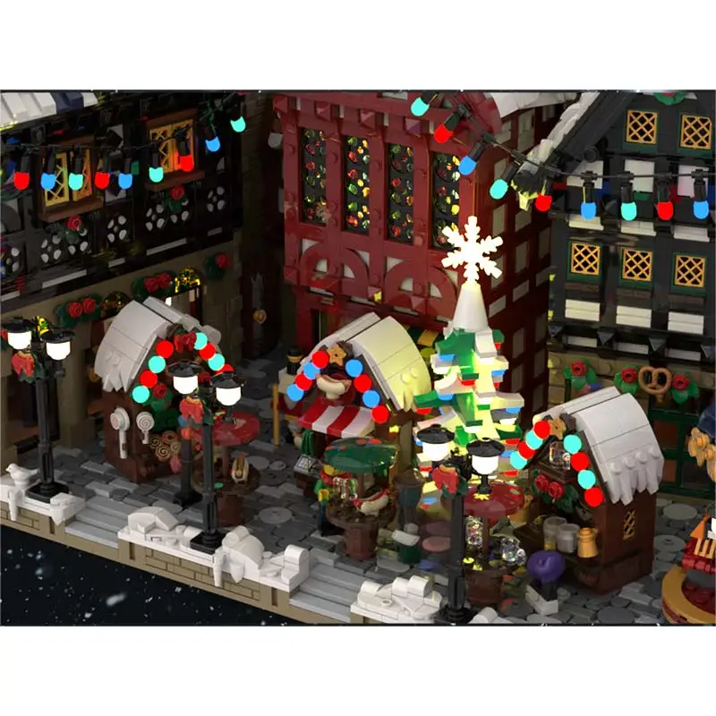 MOC City Street Scene Serie German Christmas Old Town Building Blocks Modular Architecture Originality DIY Bricks Toy Xmas Gift