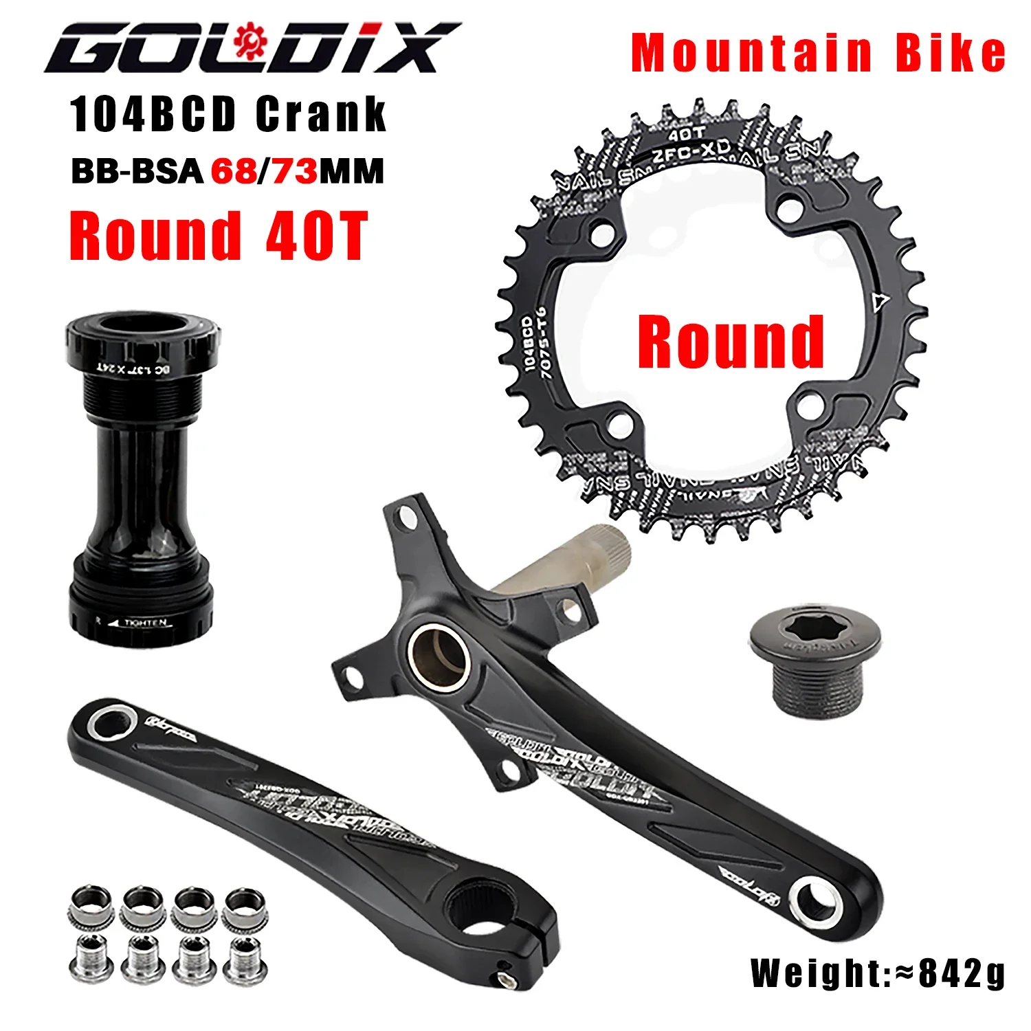 GOLDIX 104BCD Fahrradkurbelgarnitur mit breiten und schmalen Zähnen, 170/175 mm Kurbel, runder/ovaler Kettenblatt, 32 Zähne/34 Zähne/36 Zähne/38 Zähne