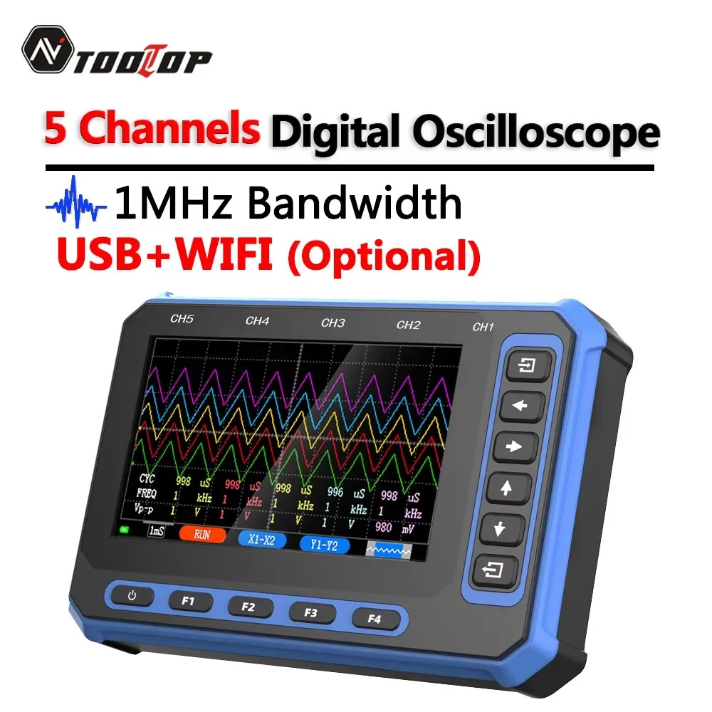 TOOLTOP 5Channels Portable Digital Oscilloscope USB+WIFI 1MHz 4.3inch Desktop Wireless Oscilloscope Electrician Tools