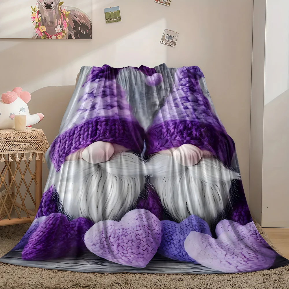 A High-Definition Digital Print Soft Flannel Blanket Featuring a 2D Purple Gnome Design, Perfect for Camping, Travel, And Home D