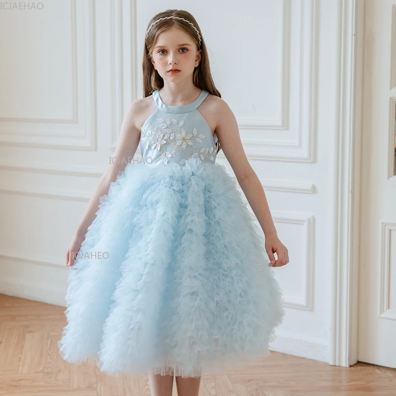 Children Girls Party Dress Bow Princess Gown Puffy Tulle Flower Girl Wedding Kid Birthday Pageant Formal Vestido Dresses Costume