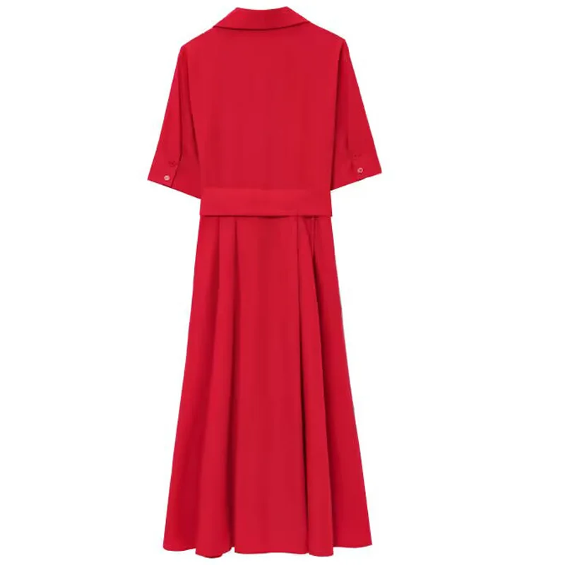 HXAO エレガントなパーティードレス 2025 レディース春夏半袖レッドミディドレスファッションカジュアル Y2k ロングドレス Vestidos